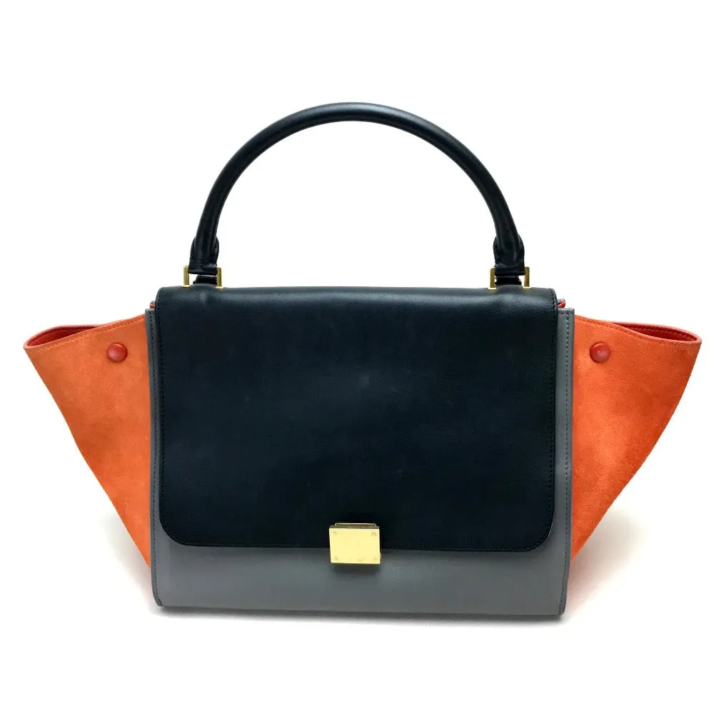 CELINE Shoulder Bag Suede leather Gray x black x orange 2WAY handbag Women Used