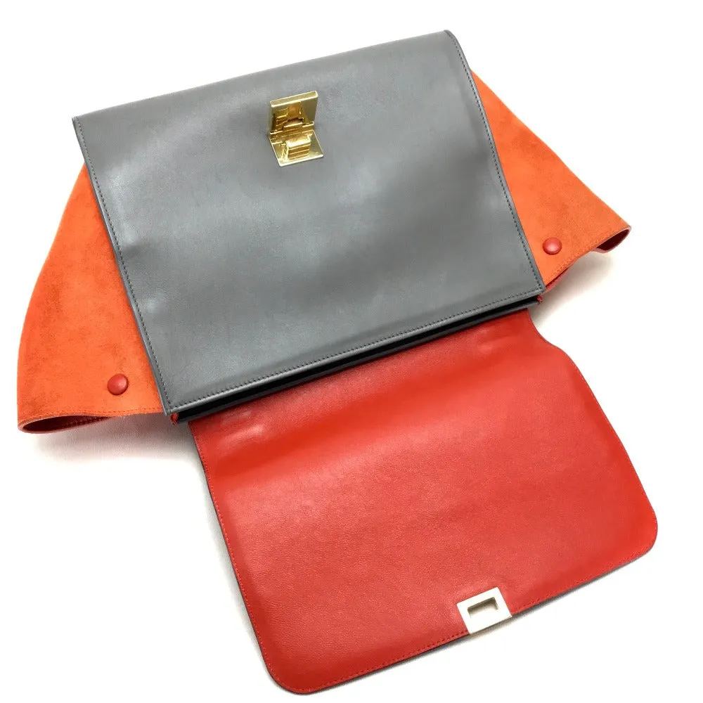 CELINE Shoulder Bag Suede leather Gray x black x orange 2WAY handbag Women Used