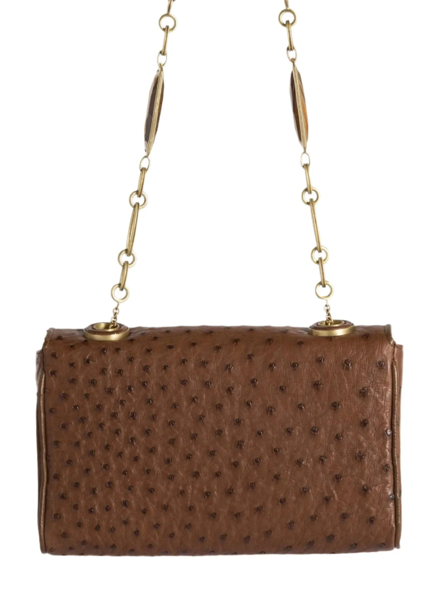 Chain & Jewel Shoulder Bag, Mini -Brown , Gemstone Accents