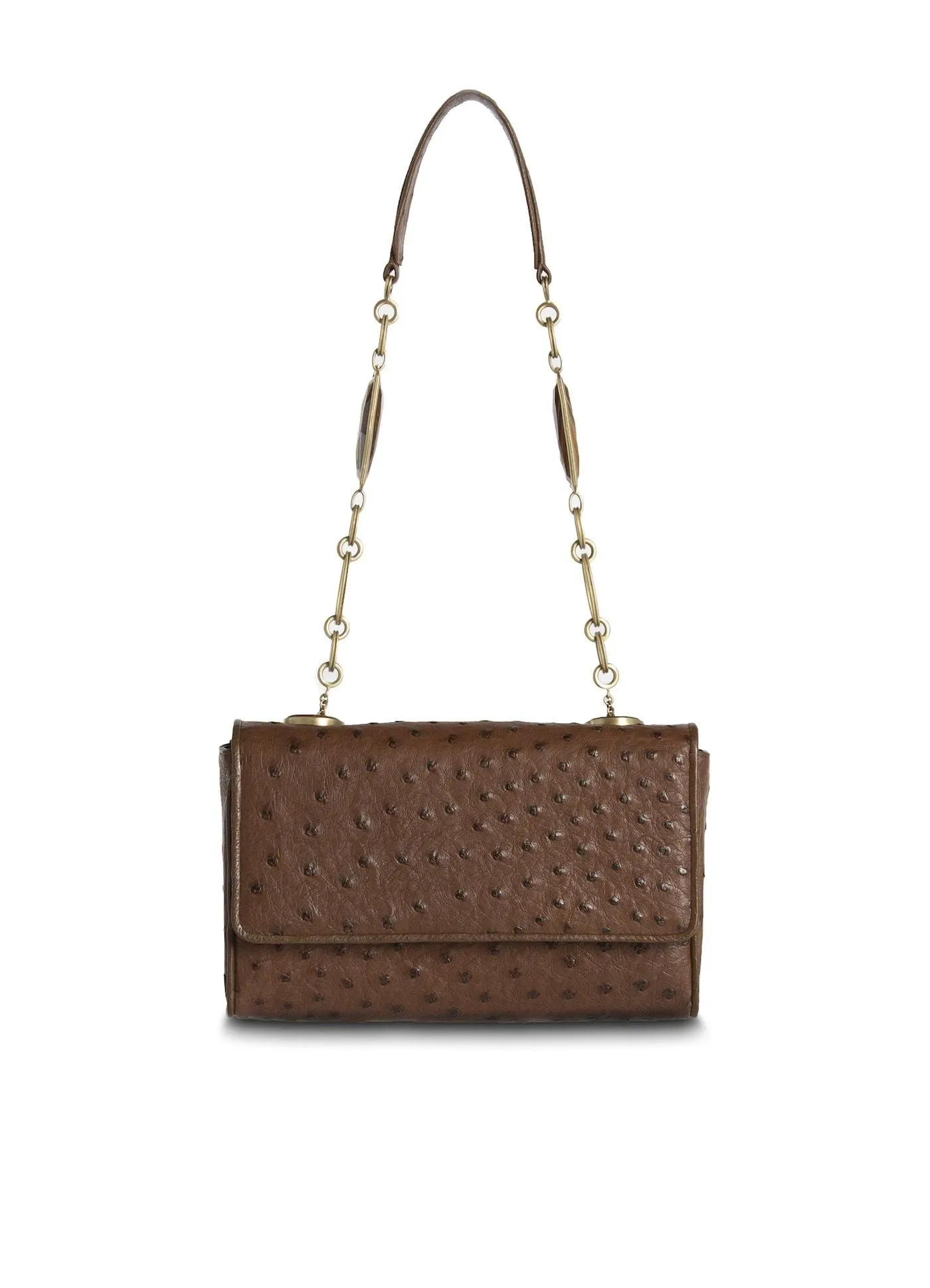 Chain & Jewel Shoulder Bag, Mini -Brown , Gemstone Accents