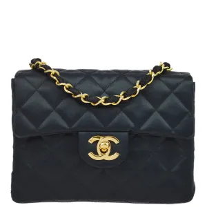 Chanel 1986-1888 Black Satin Mini Classic Square Flap Shoulder Bag 17