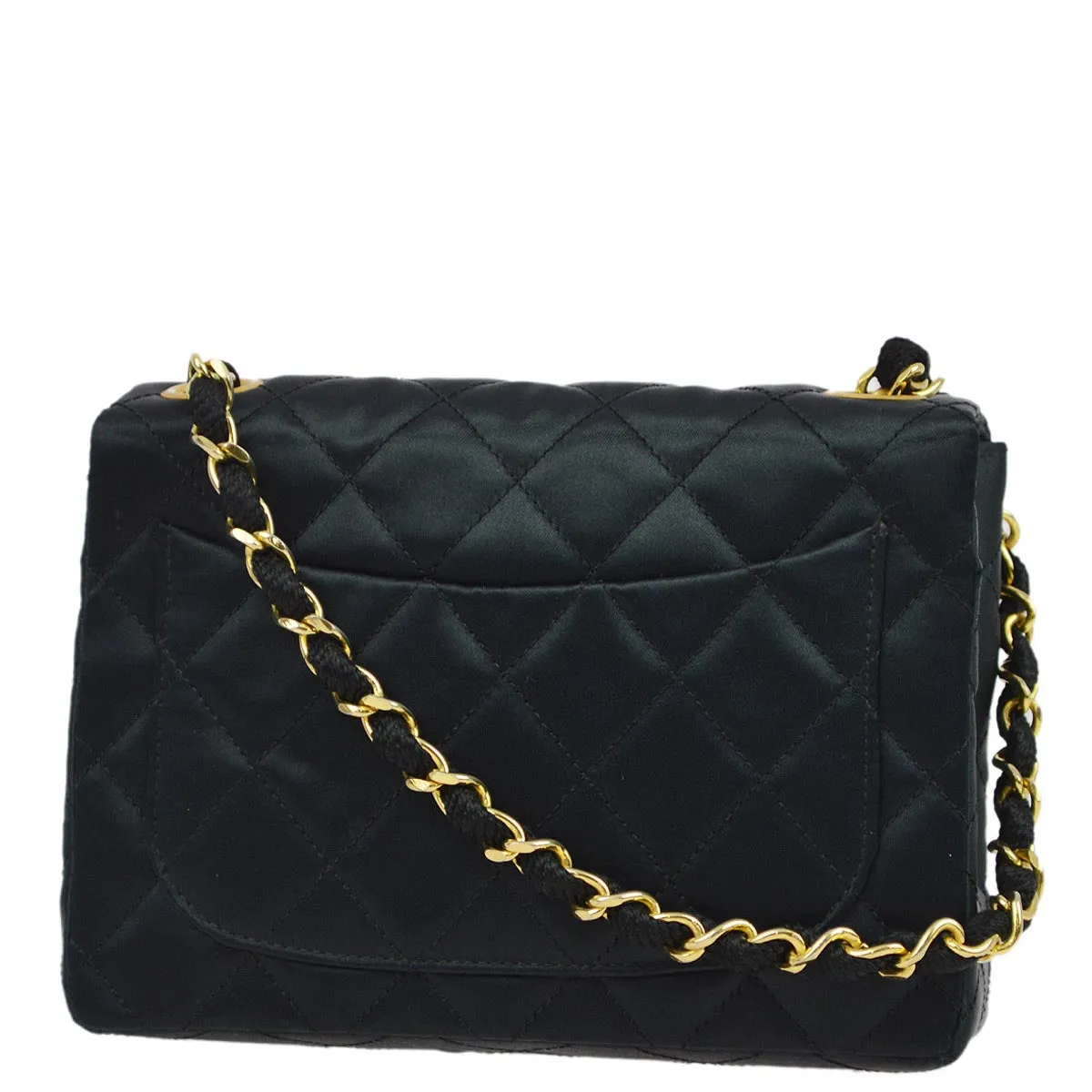 Chanel 1986-1888 Black Satin Mini Classic Square Flap Shoulder Bag 17