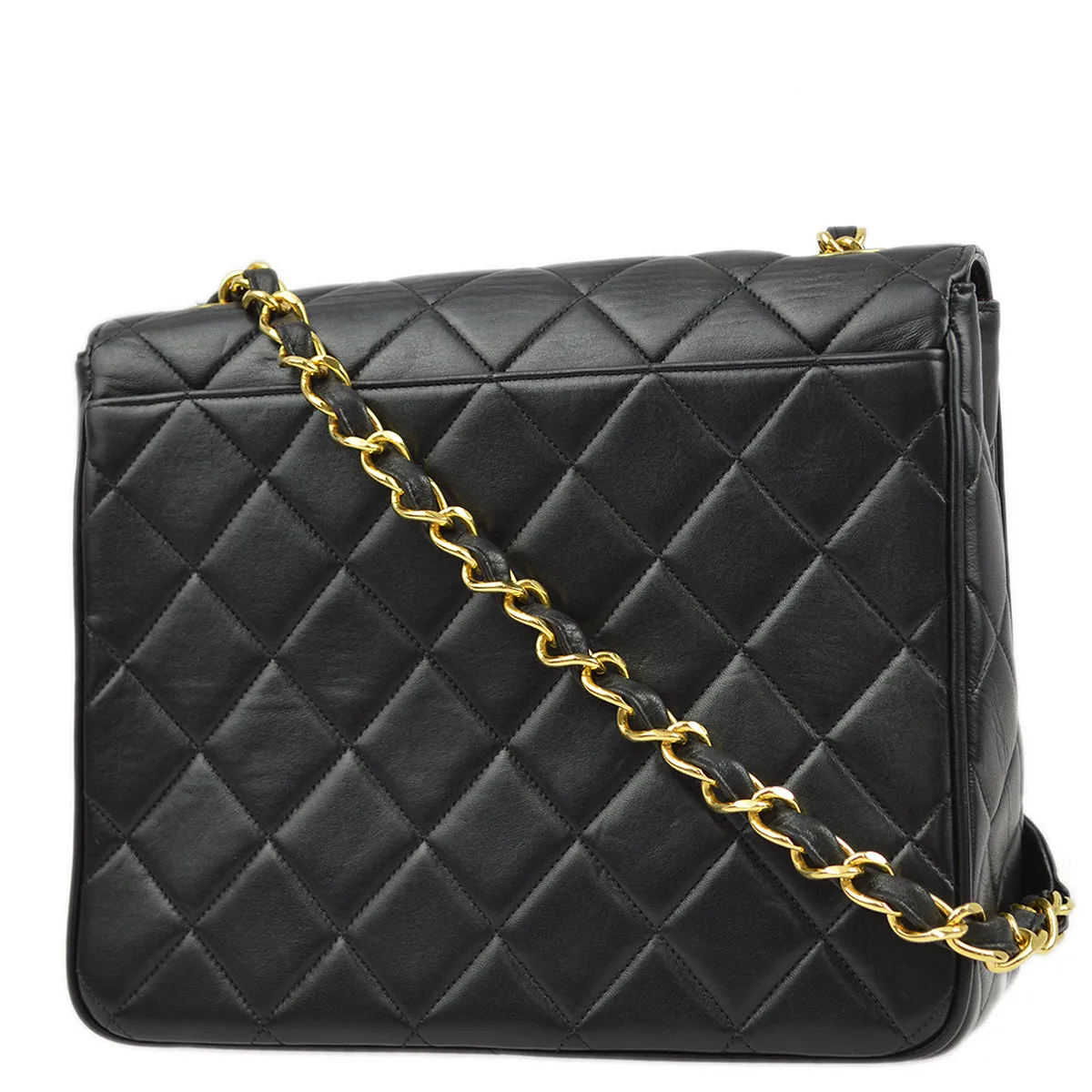 Chanel 1991-1994 Black Caviar Straight Flap Chain Shoulder Bag