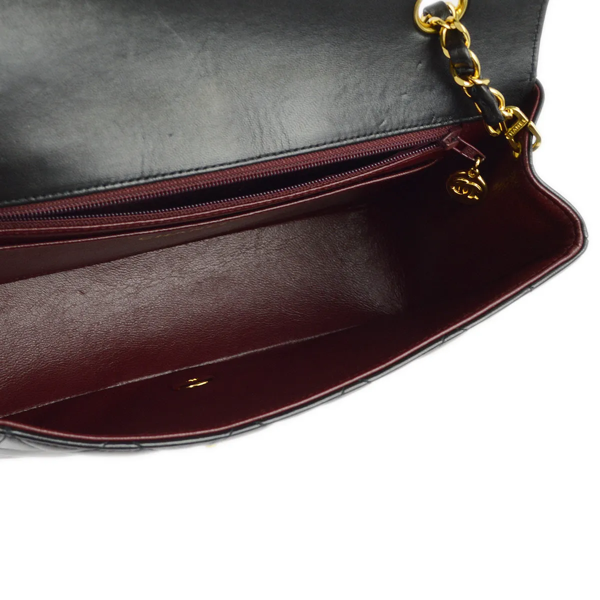 Chanel 1991-1994 Black Lambskin Medium Diana Shoulder Bag