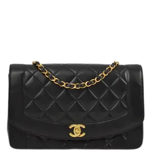 Chanel 1991-1994 Black Lambskin Medium Diana Shoulder Bag