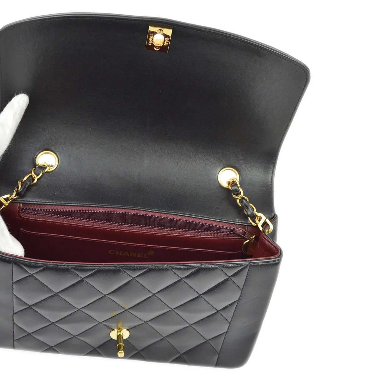 Chanel 1991-1994 Black Lambskin Medium Diana Shoulder Bag