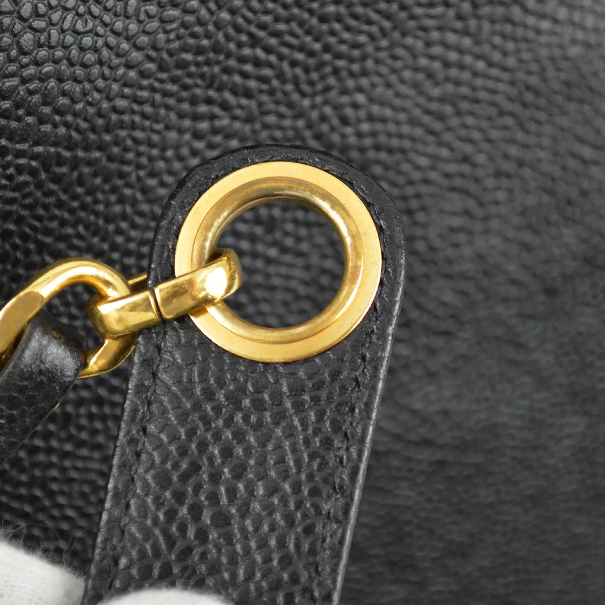 Chanel 1994-1996 Black Caviar Chain Shoulder Tote Bag