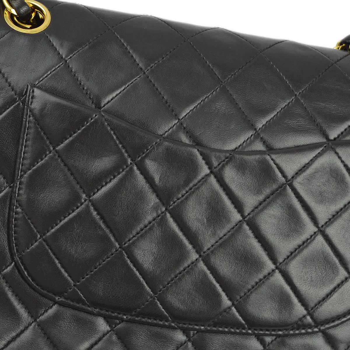 Chanel 1994-1996 Black Lambskin Medium Classic Double Flap Shoulder Bag