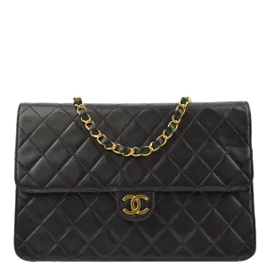 Chanel 1994-1996 Black Lambskin Pushlock Medium Half Flap Shoulder Bag