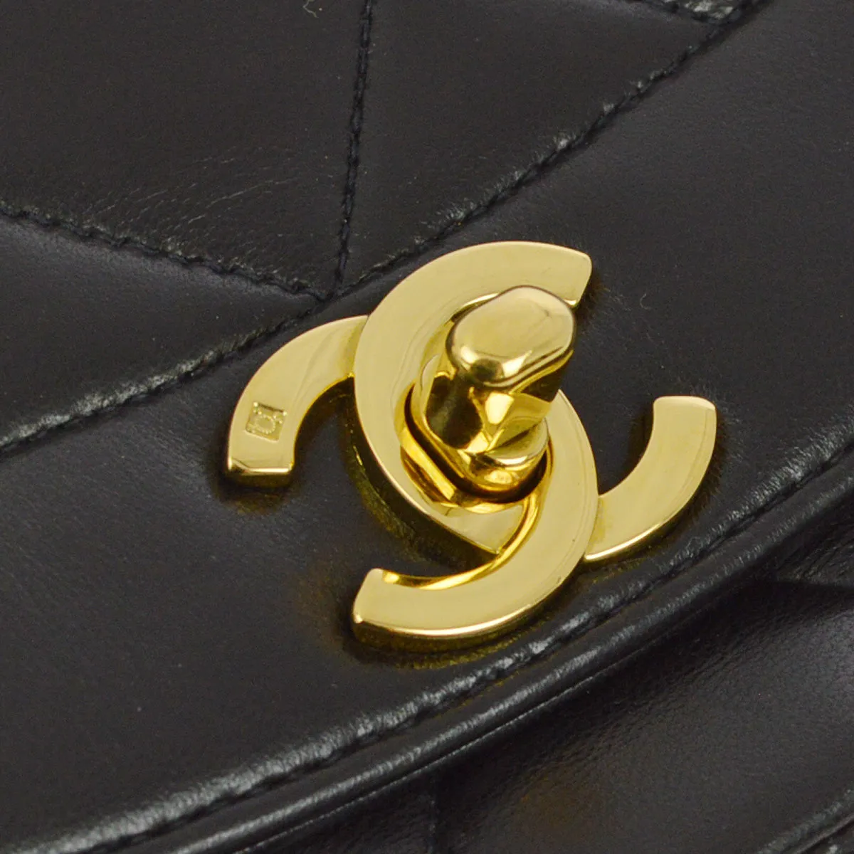 Chanel 1994-1996 Black Lambskin Small Diana Shoulder Bag