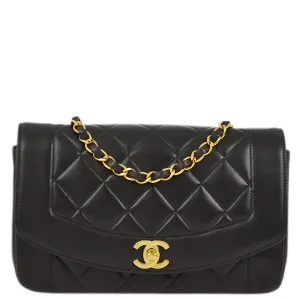Chanel 1994-1996 Black Lambskin Small Diana Shoulder Bag
