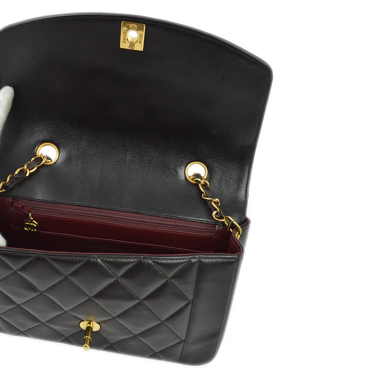 Chanel 1994-1996 Black Lambskin Small Diana Shoulder Bag
