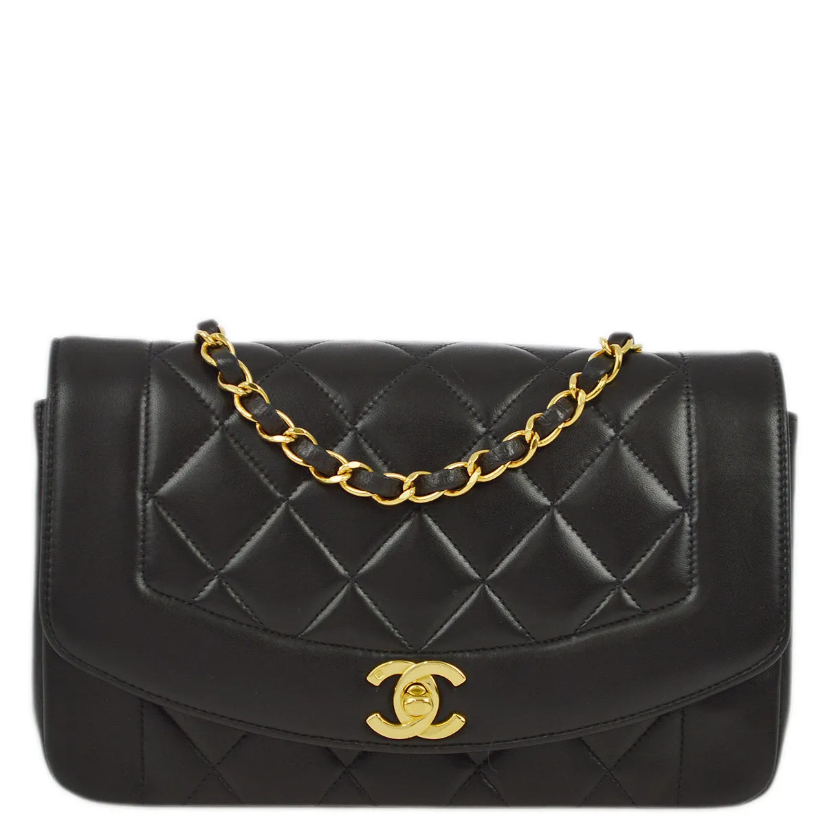 Chanel 1994-1996 Black Lambskin Small Diana Shoulder Bag