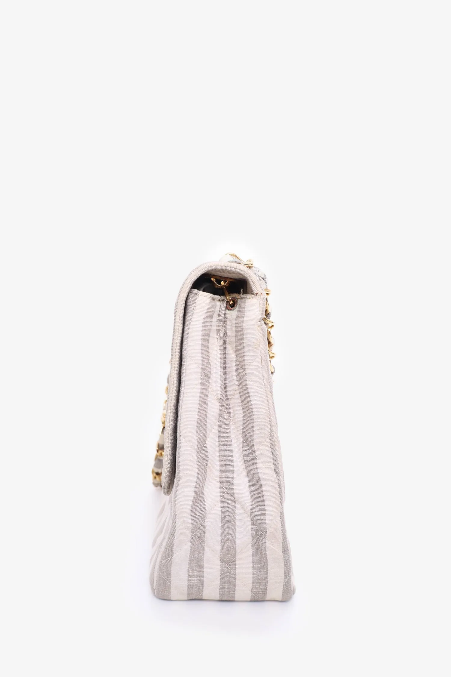 Chanel? 1994-96 Grey/White Striped Chain Shoulder Bag