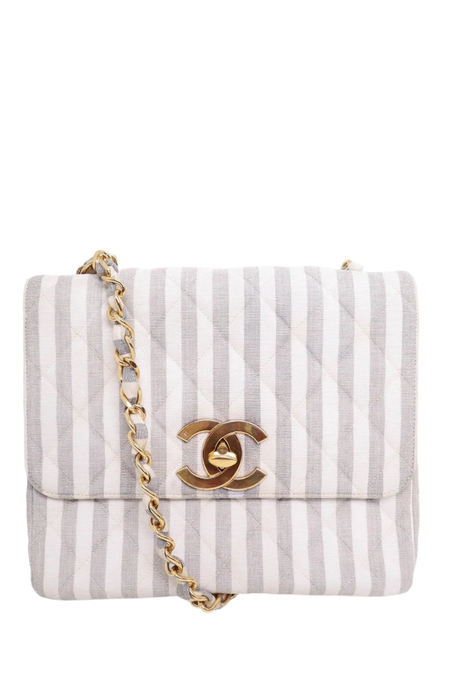 Chanel? 1994-96 Grey/White Striped Chain Shoulder Bag