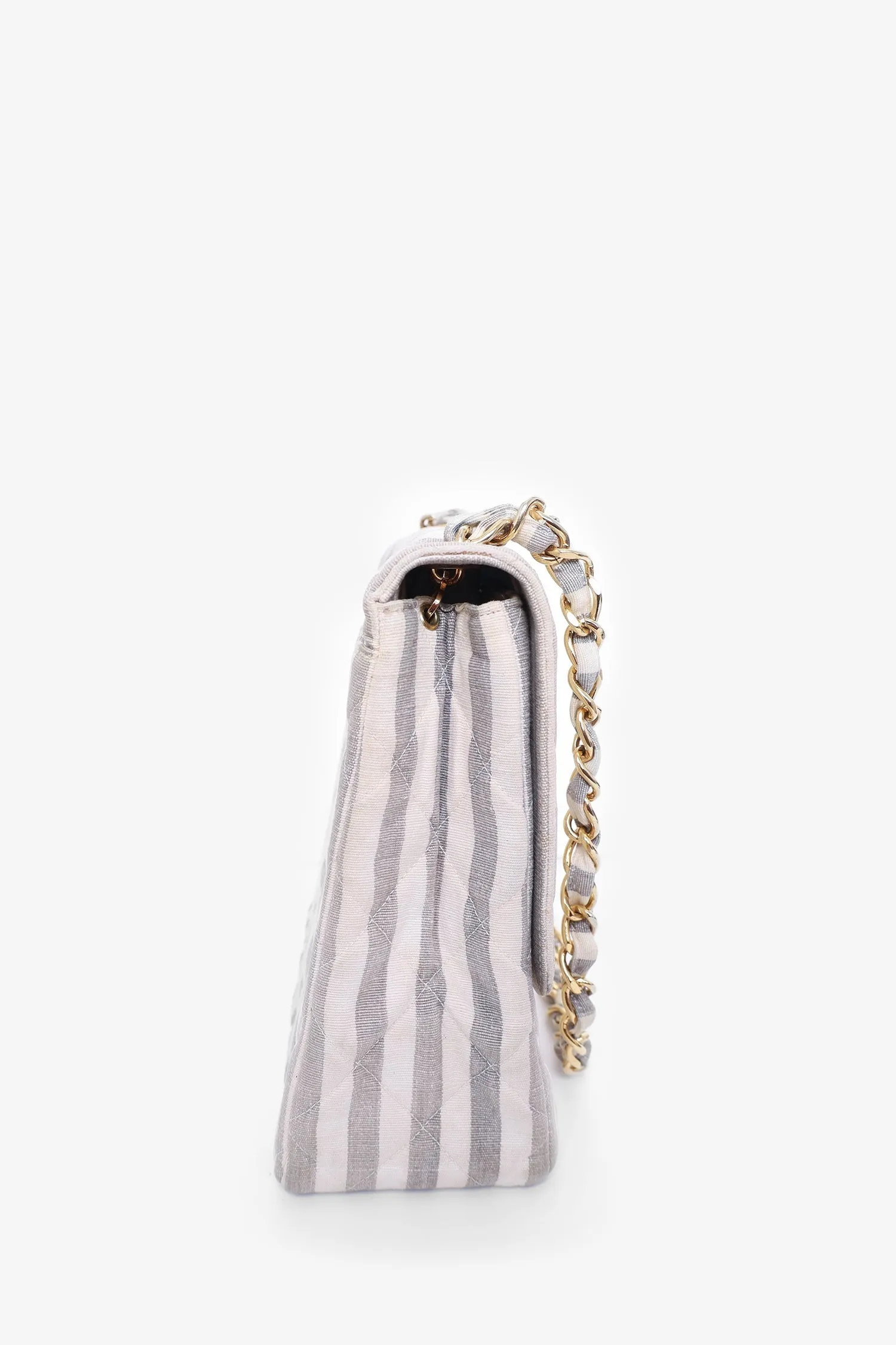 Chanel? 1994-96 Grey/White Striped Chain Shoulder Bag