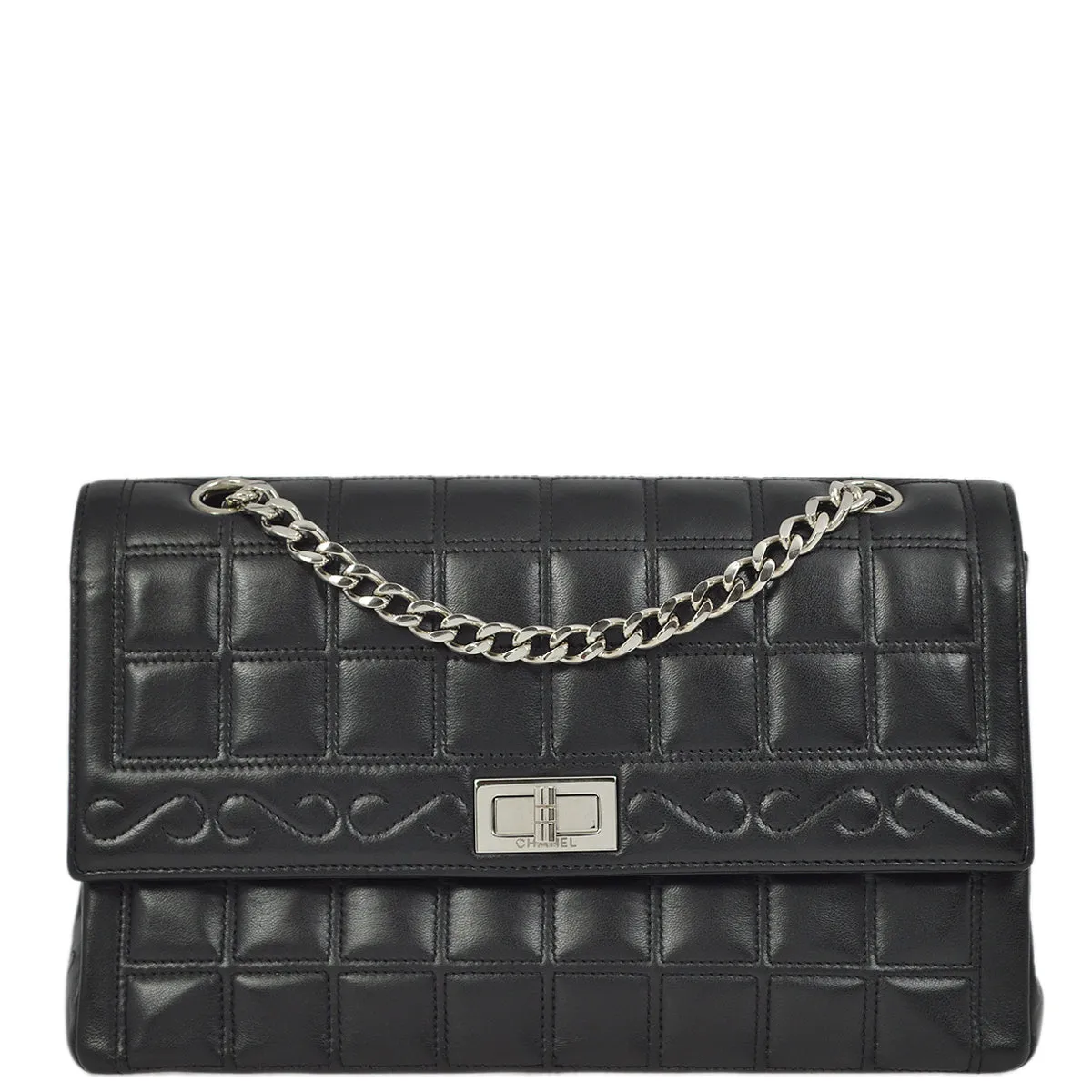 Chanel 2000-2001 Black Lambskin Mademoiselle Lock Choco Bar Shoulder Bag