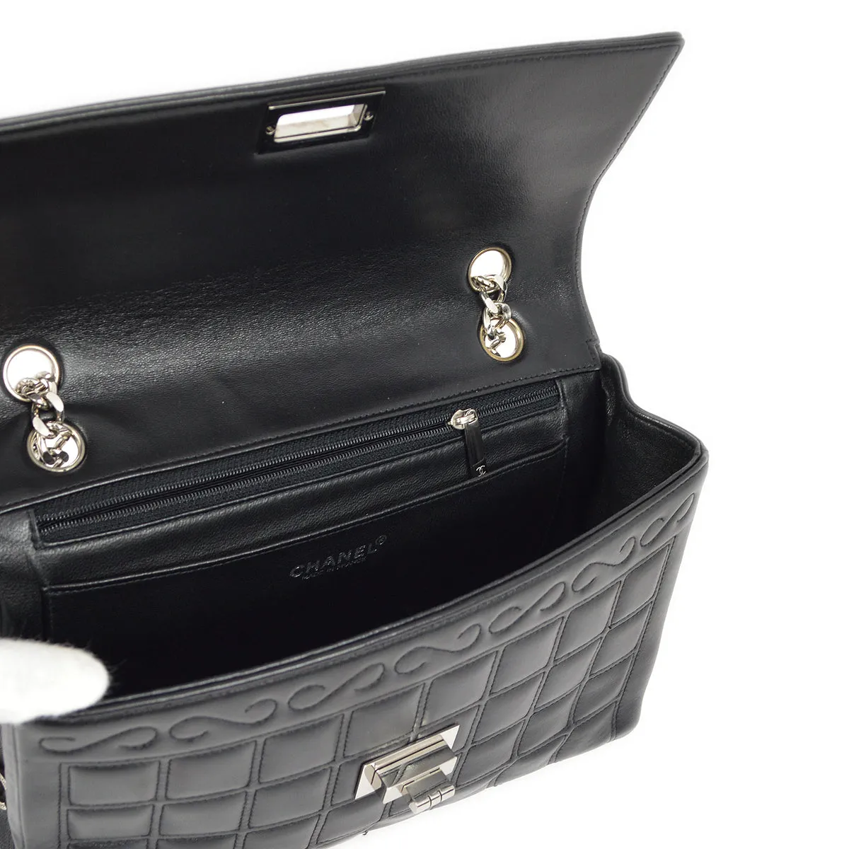 Chanel 2000-2001 Black Lambskin Mademoiselle Lock Choco Bar Shoulder Bag