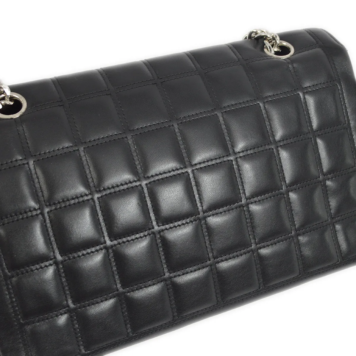 Chanel 2000-2001 Black Lambskin Mademoiselle Lock Choco Bar Shoulder Bag
