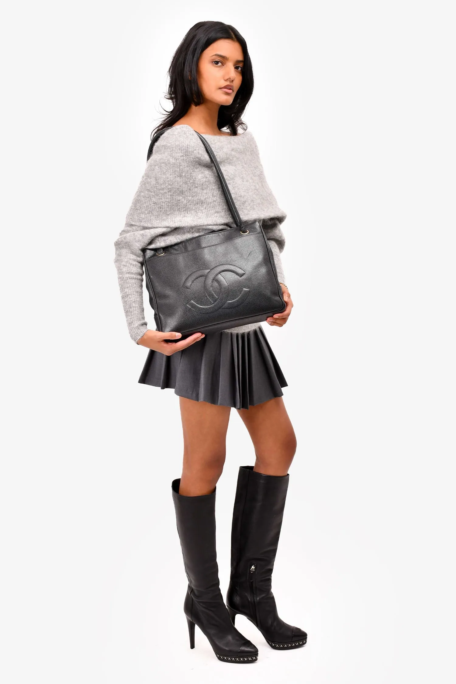 Chanel? 2002/3 Black Caviar Leather Shoulder Bag