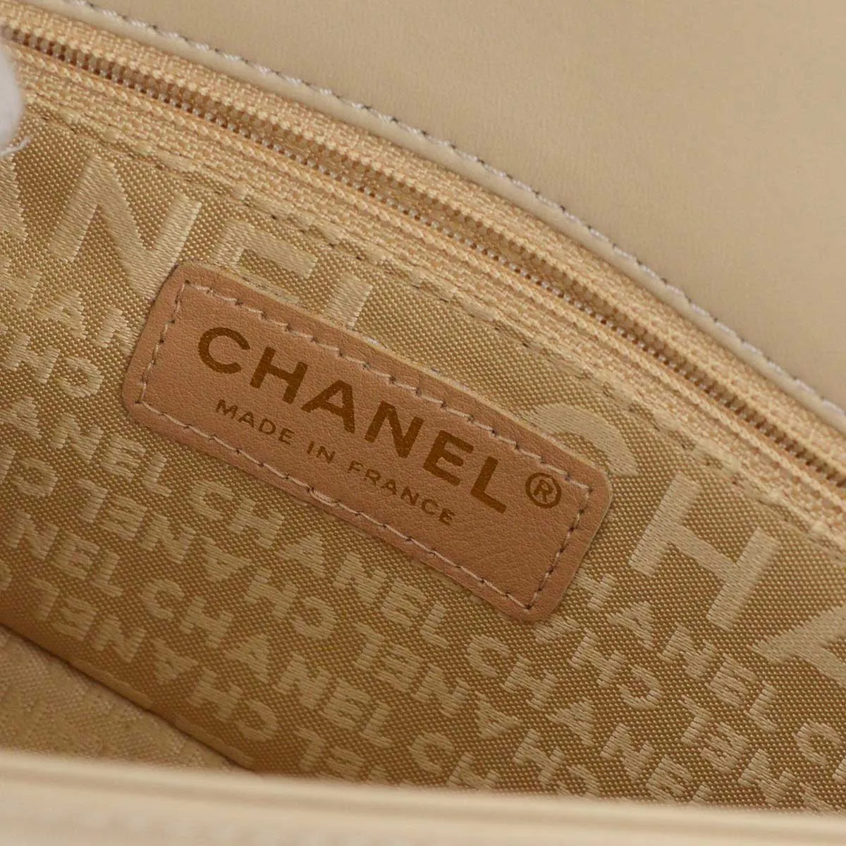 Chanel 2003-2004 Beige Lambskin Choco Bar Shoulder Bag