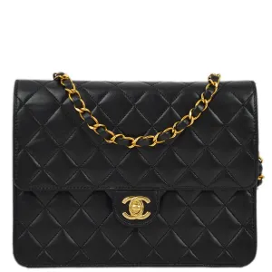 Chanel 2005-2006 Black Lambskin Turnlock Small Half Flap Shoulder Bag