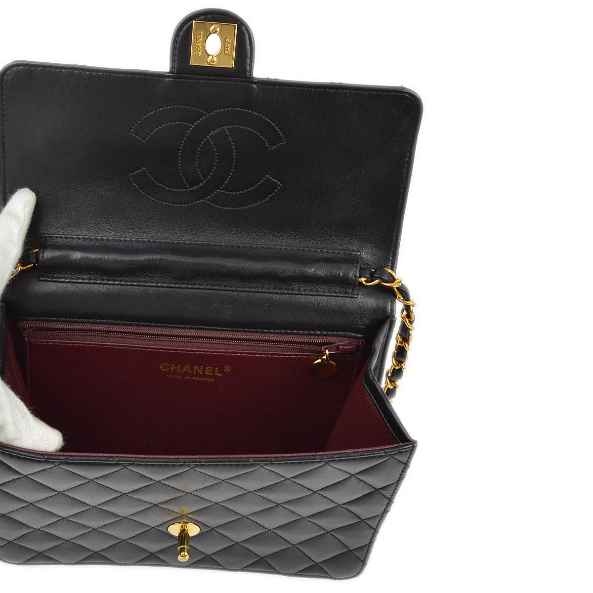 Chanel 2005-2006 Black Lambskin Turnlock Small Half Flap Shoulder Bag