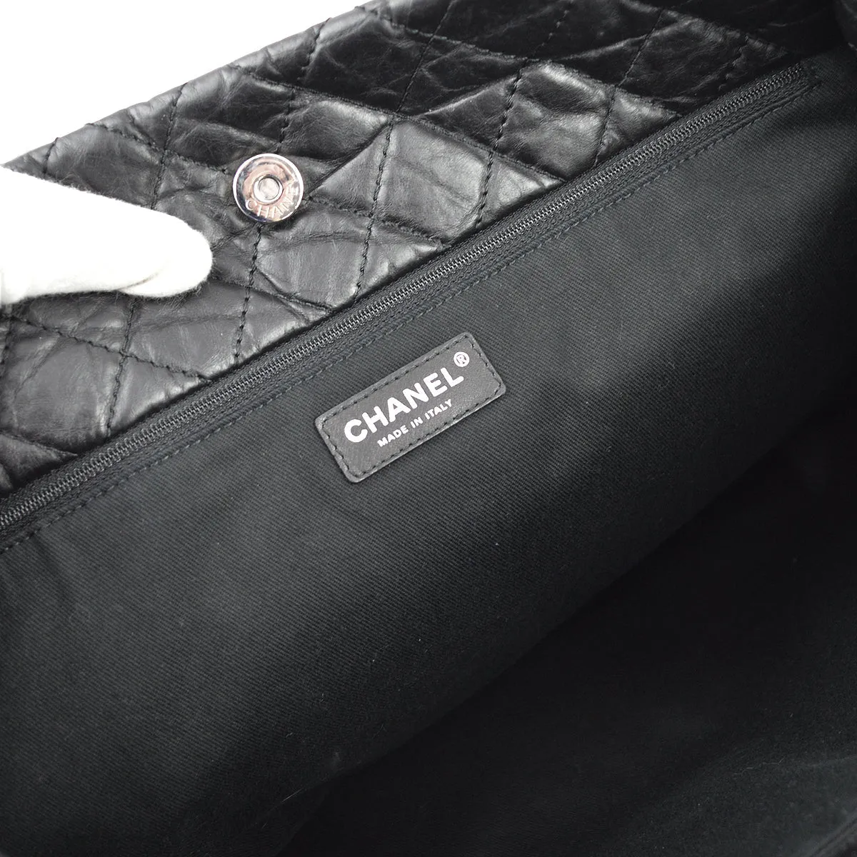 Chanel * 2009-2010 Black Calfskin Fur 2way Shoulder Tote Handbag