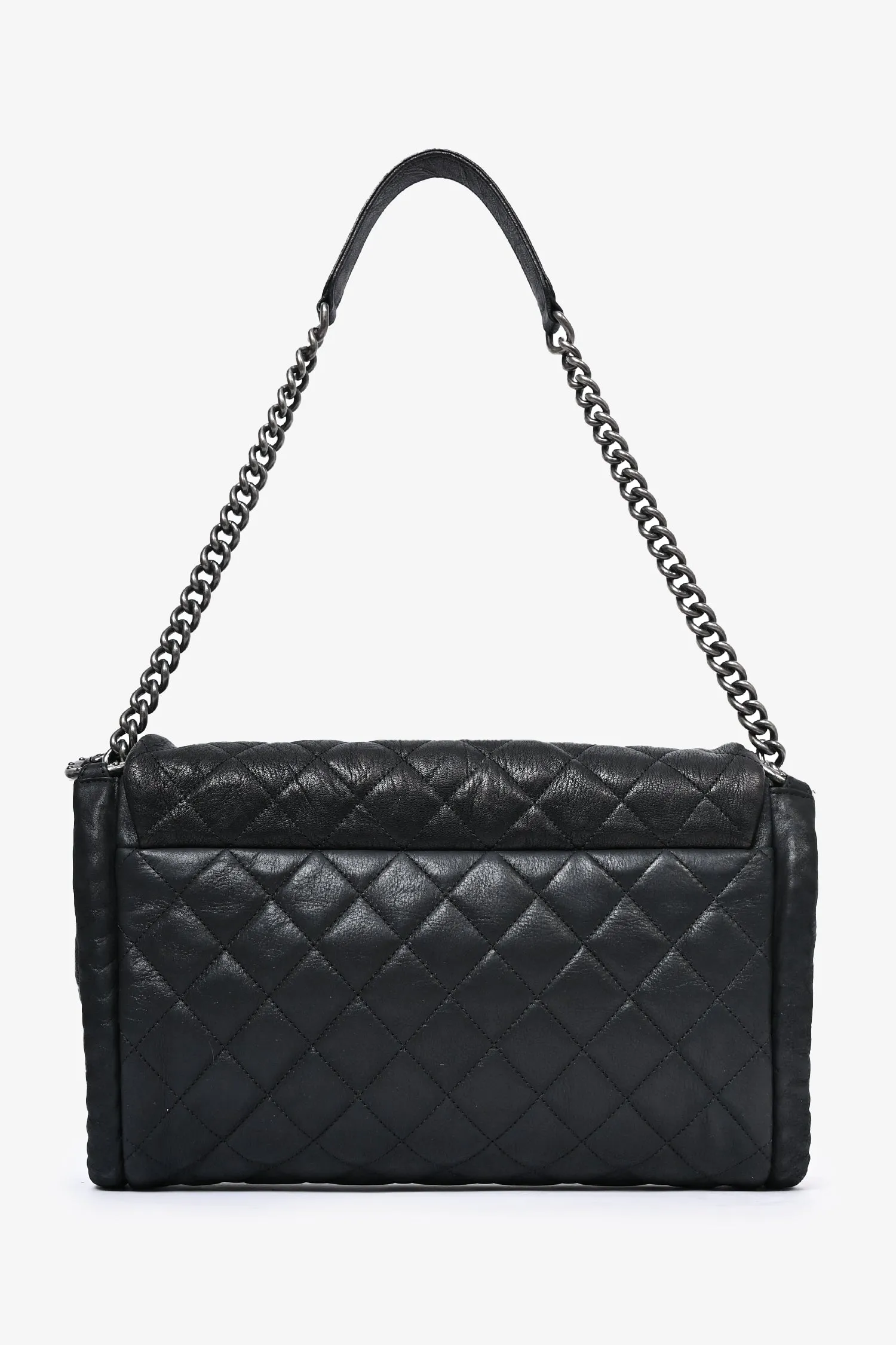 Chanel? 2014 Black/Green Washed Lambskin Quilted Studded CC Flap Shoulder Bag