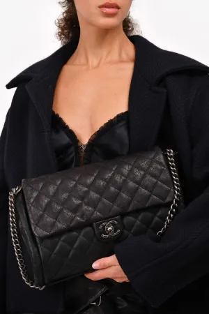 Chanel? 2014 Black/Green Washed Lambskin Quilted Studded CC Flap Shoulder Bag