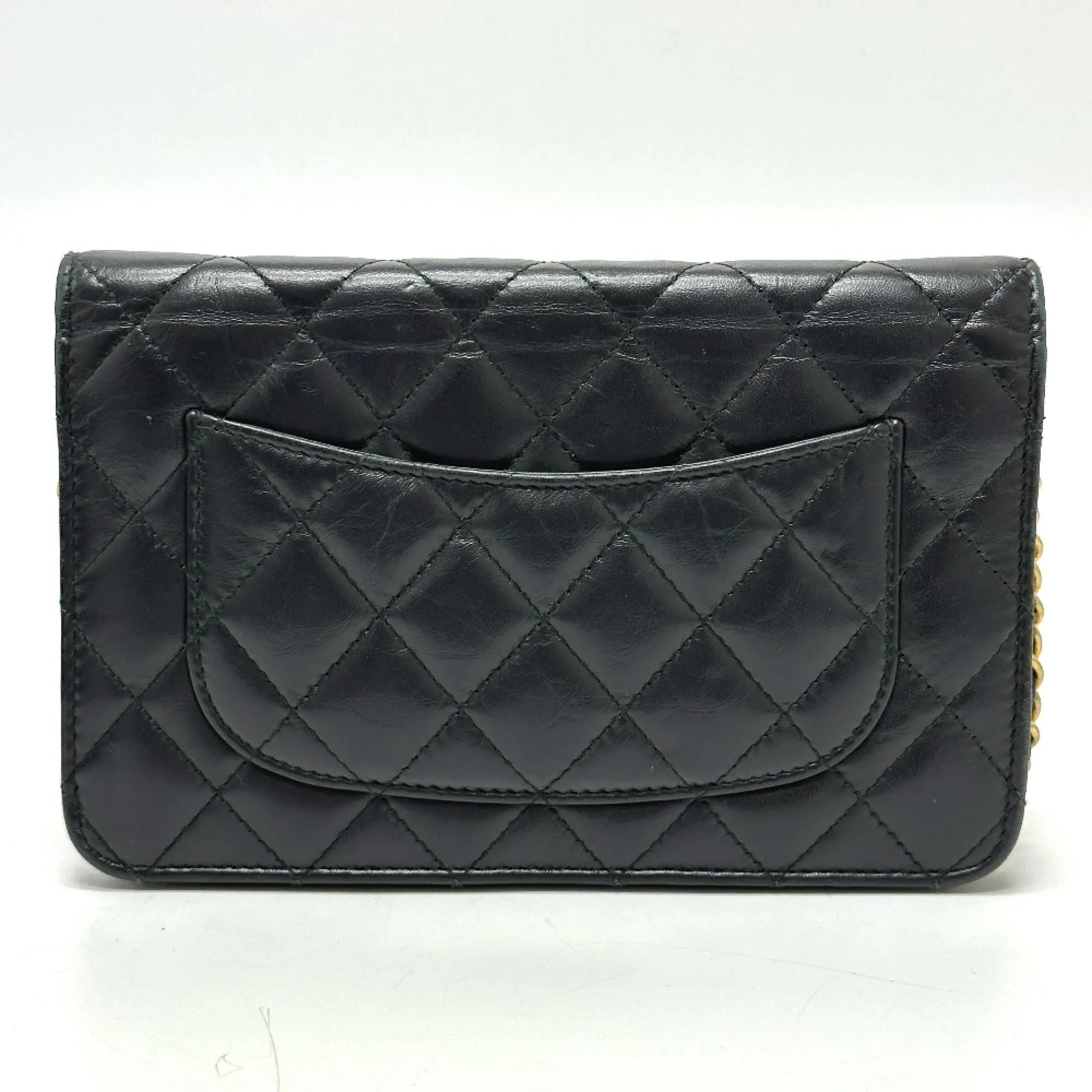 Chanel A80441 2.55 Embroidered Studs Chain wallet Shoulder Bag Black GoldHardware
