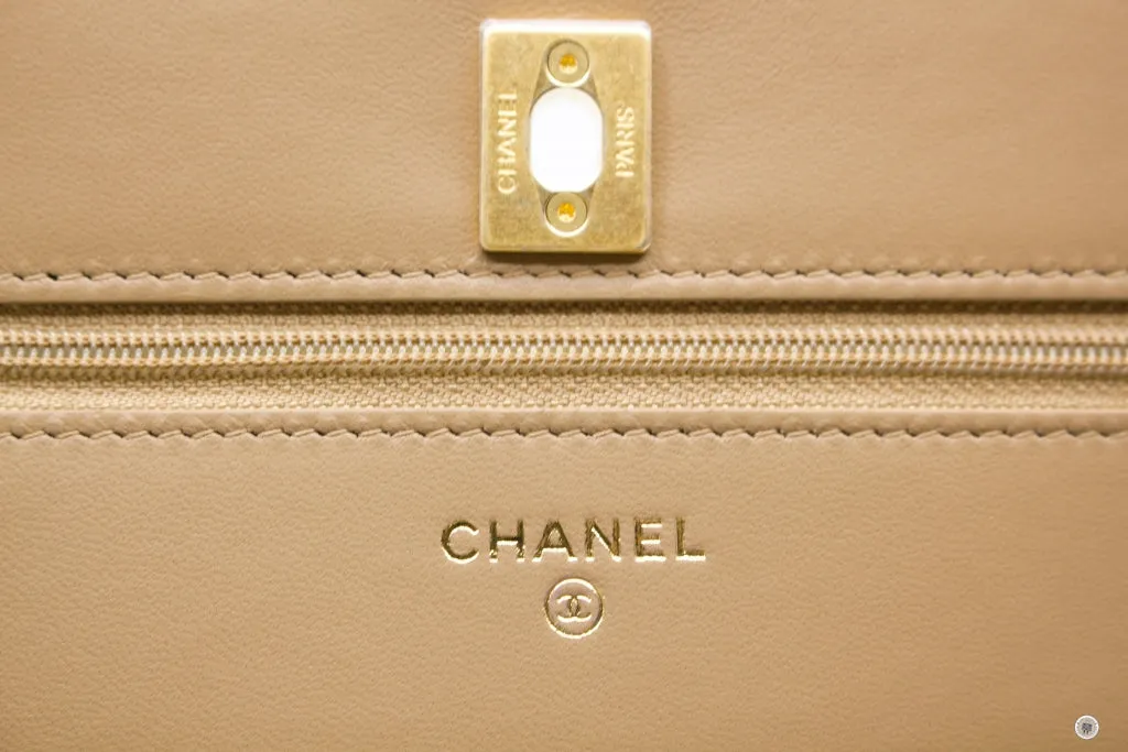 Chanel AP1450B02916 Wallet ON Chain Woc With Golden Ball  Beige   NJ528 Lambskin Shoulder Bags Gbhw