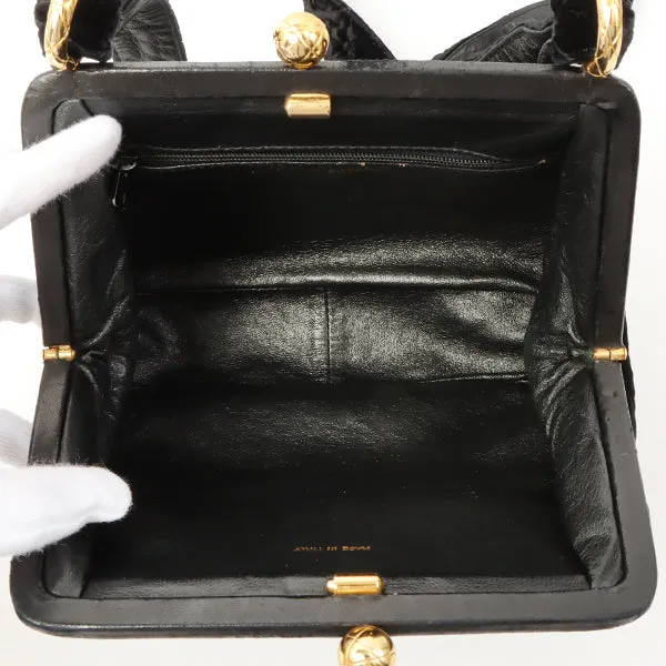 Chanel Around 1990 Made Velour Cc Mark Stitch Metal Clasp Shoulder Bag Black