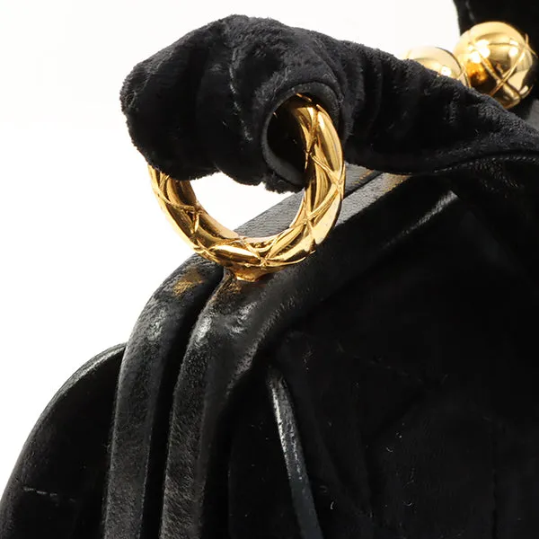 Chanel Around 1990 Made Velour Cc Mark Stitch Metal Clasp Shoulder Bag Black
