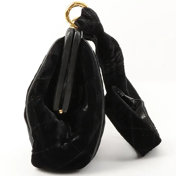 Chanel Around 1990 Made Velour Cc Mark Stitch Metal Clasp Shoulder Bag Black