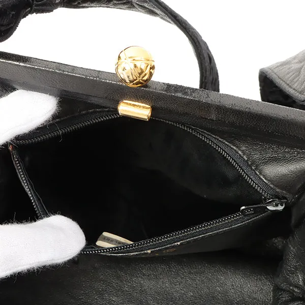 Chanel Around 1990 Made Velour Cc Mark Stitch Metal Clasp Shoulder Bag Black