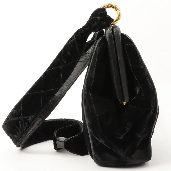 Chanel Around 1990 Made Velour Cc Mark Stitch Metal Clasp Shoulder Bag Black