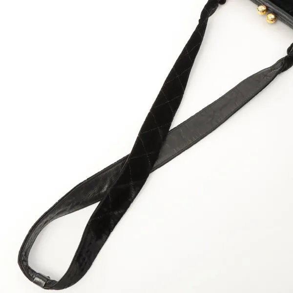 Chanel Around 1990 Made Velour Cc Mark Stitch Metal Clasp Shoulder Bag Black