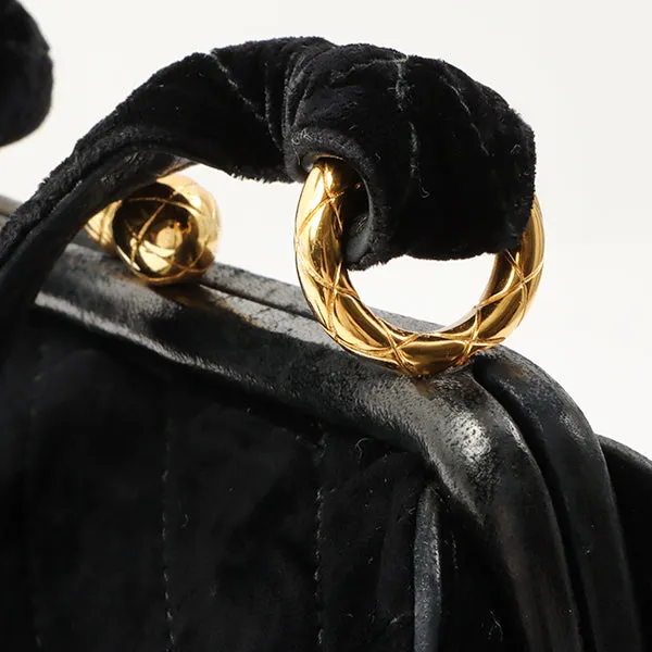Chanel Around 1990 Made Velour Cc Mark Stitch Metal Clasp Shoulder Bag Black