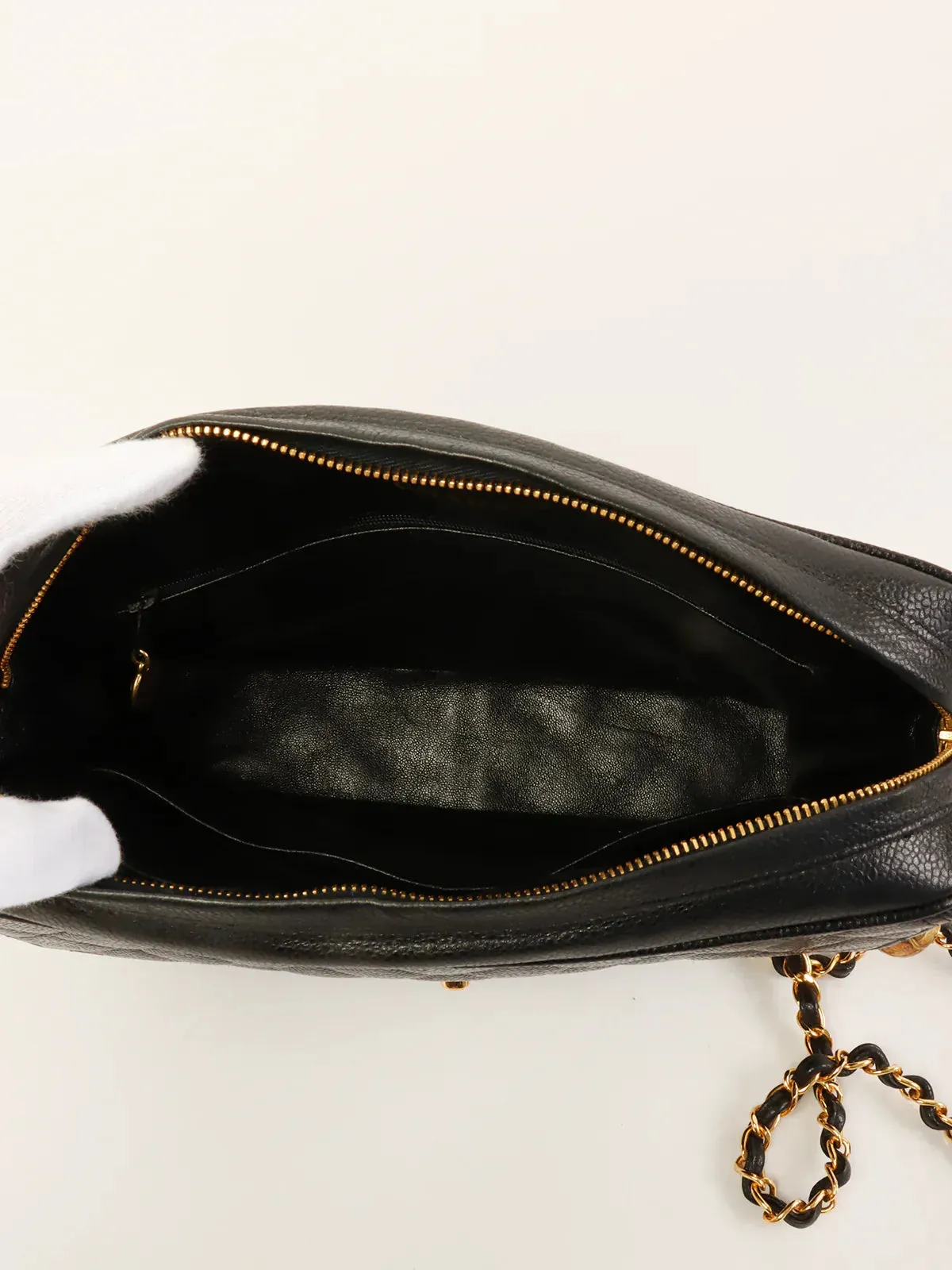 CHANEL Around 1995 Made Caviar Skin Turn-Lock Ball Charm Shoulder Bag Black