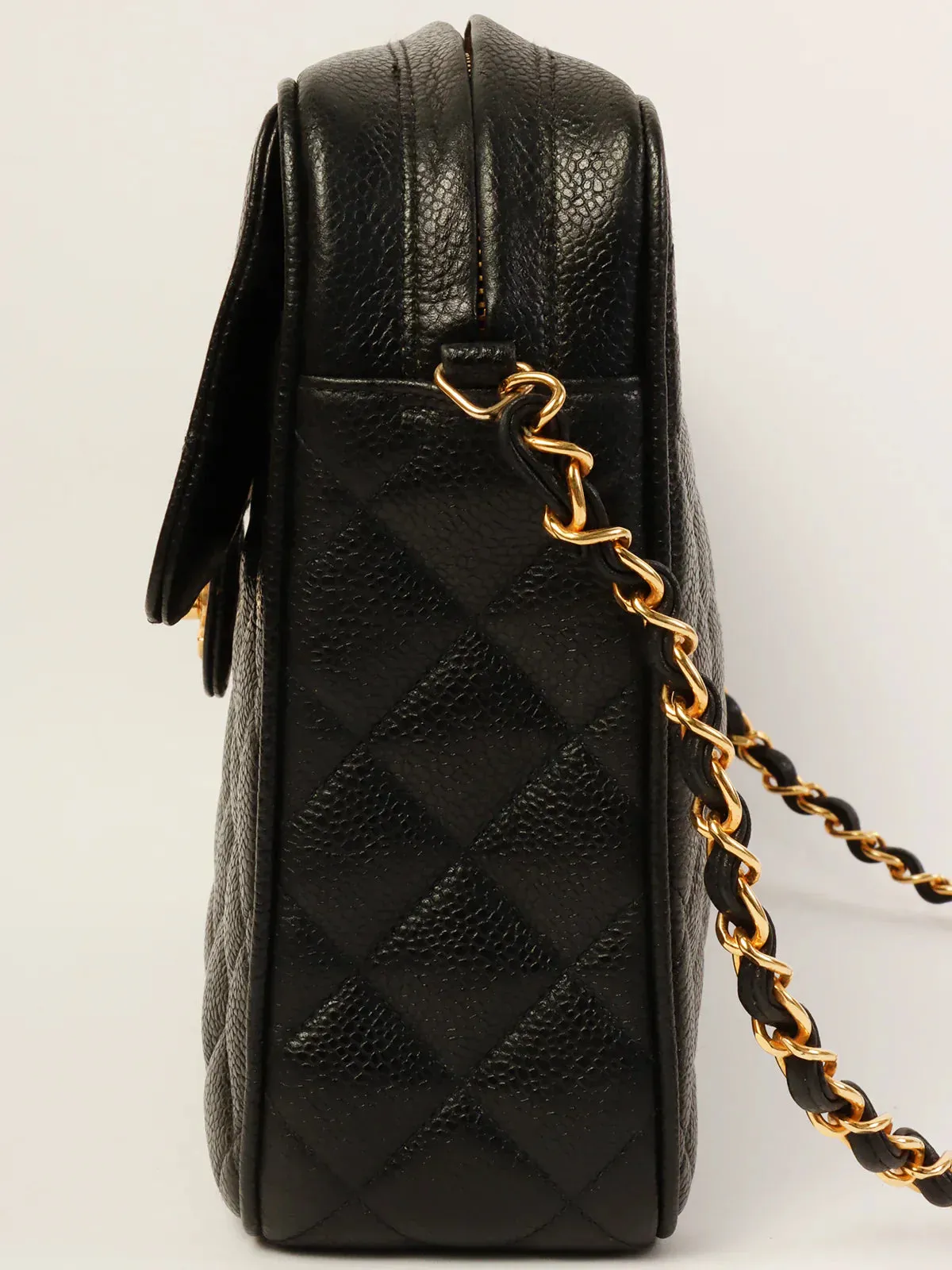 CHANEL Around 1995 Made Caviar Skin Turn-Lock Ball Charm Shoulder Bag Black