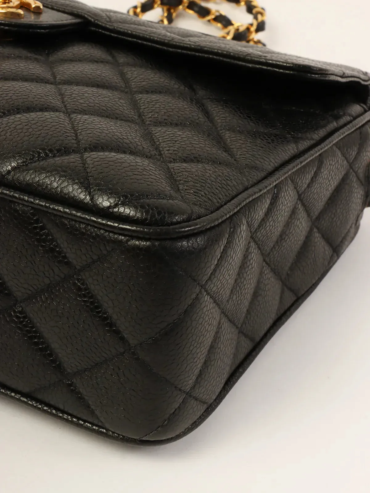 CHANEL Around 1995 Made Caviar Skin Turn-Lock Ball Charm Shoulder Bag Black