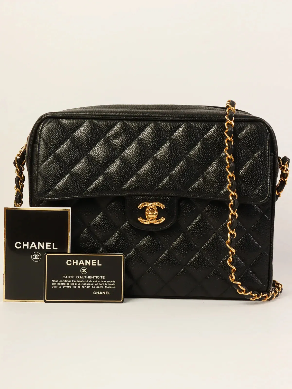 CHANEL Around 1995 Made Caviar Skin Turn-Lock Ball Charm Shoulder Bag Black