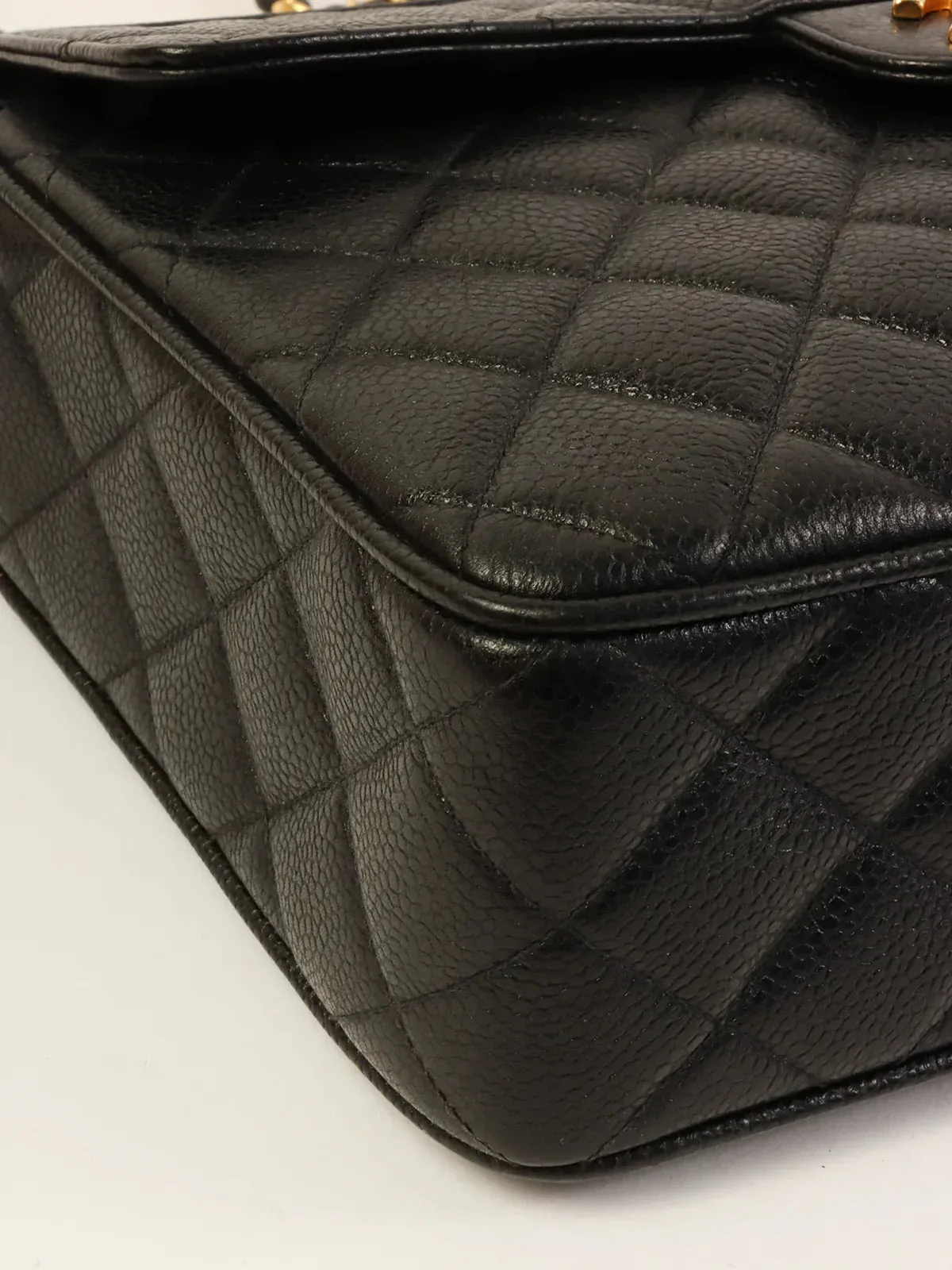 CHANEL Around 1995 Made Caviar Skin Turn-Lock Ball Charm Shoulder Bag Black