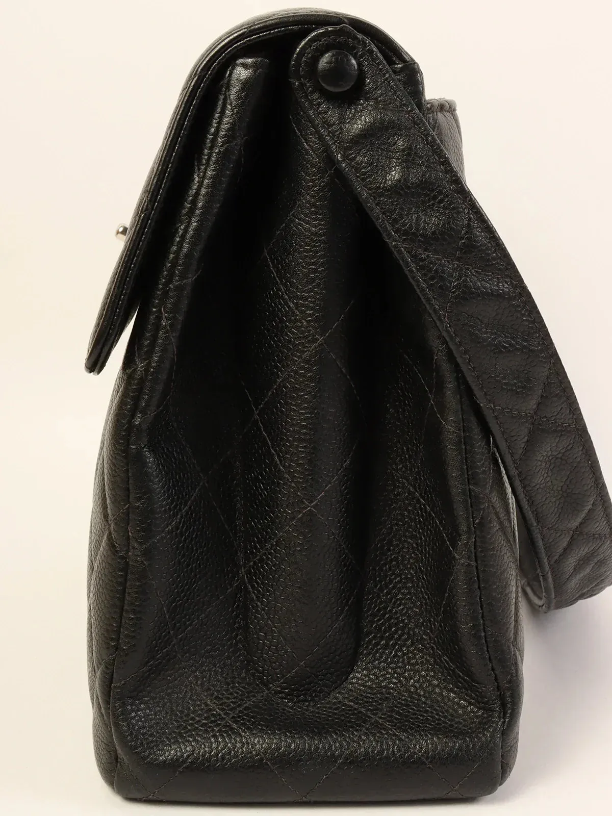 CHANEL Around 1997 Made Caviar Skin Turn-Lock Shoulder Bag Black