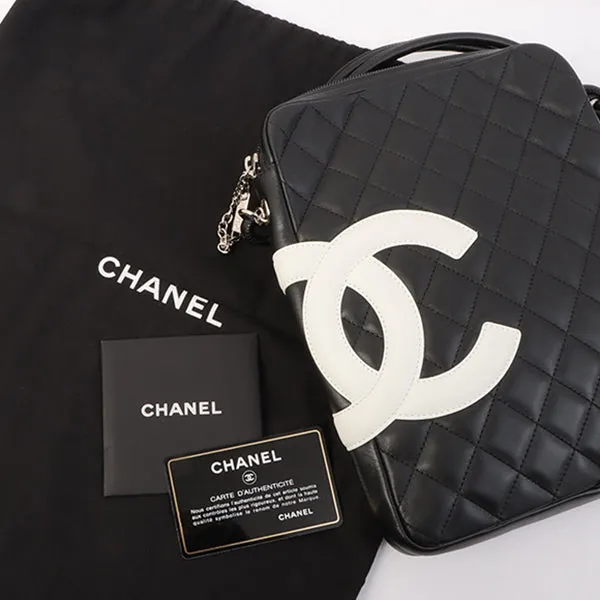 Chanel Around 2003 Made Cambon Shoulder Bag Black/White