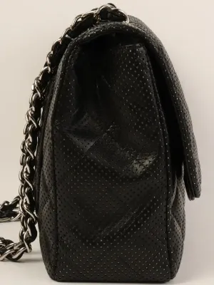 CHANEL Around 2007 Punching Leather Turn-Lock Chain Shoulder Bag Black