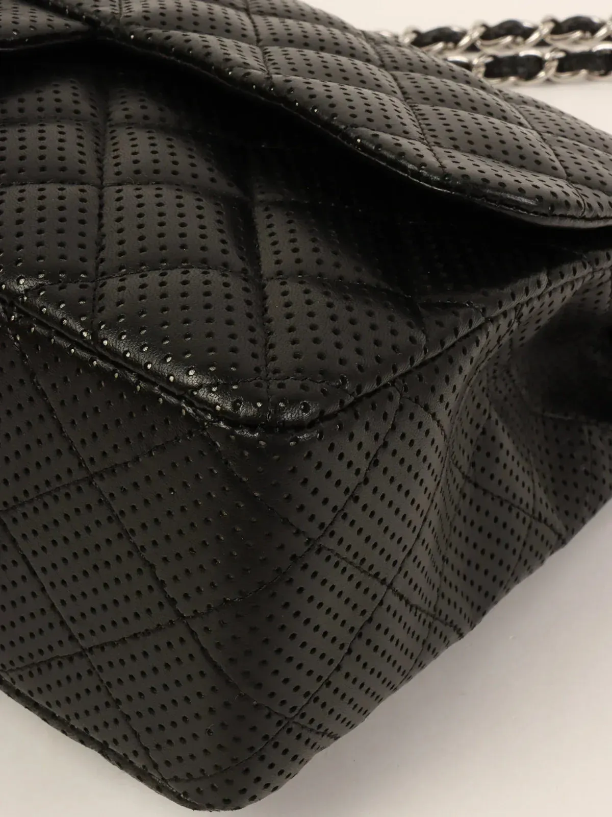 CHANEL Around 2007 Punching Leather Turn-Lock Chain Shoulder Bag Black