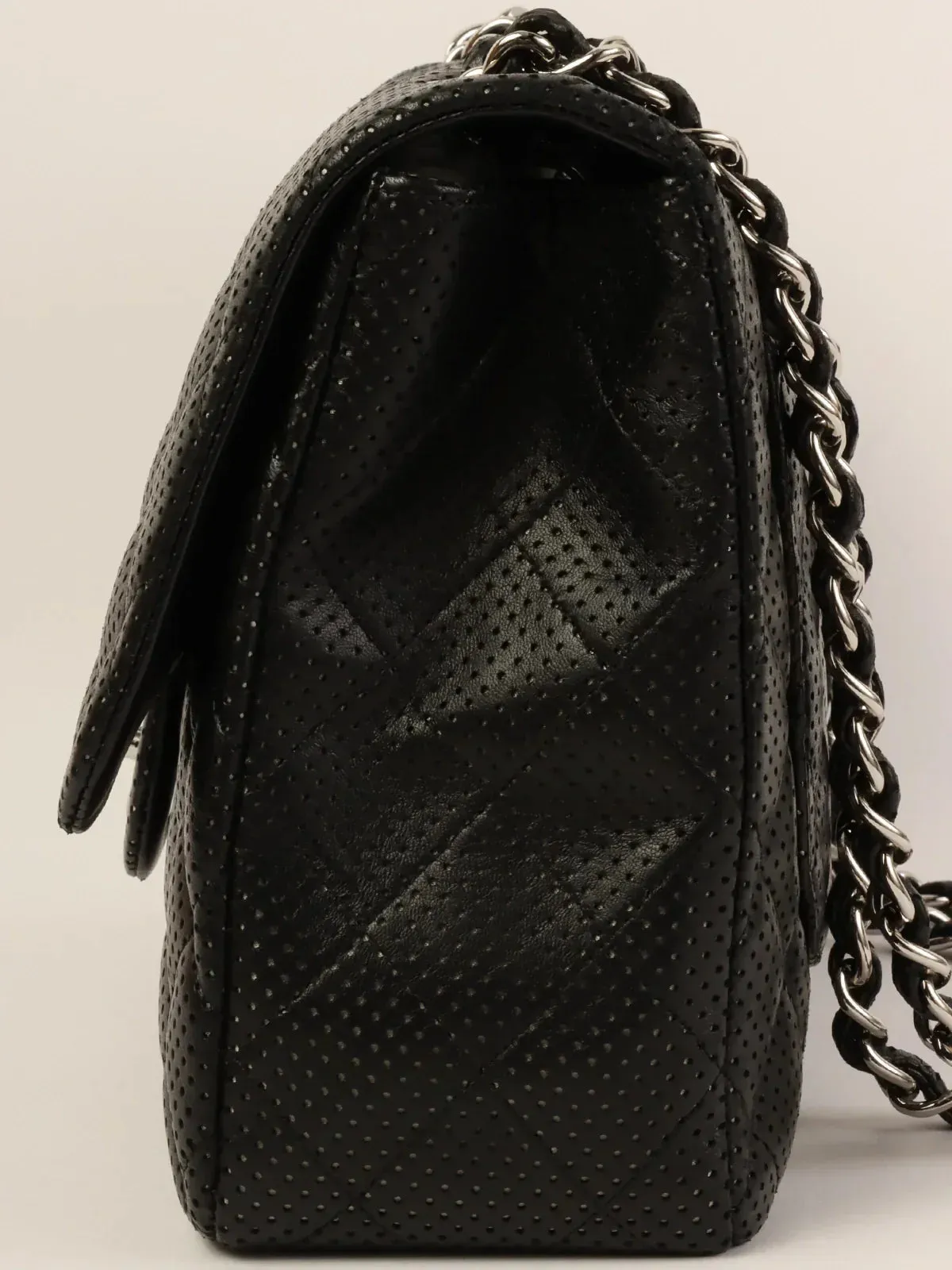 CHANEL Around 2007 Punching Leather Turn-Lock Chain Shoulder Bag Black