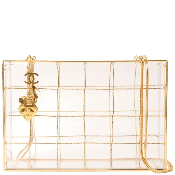 CHANEL Beads Chocolate Bar Logo Charm Chain Shoulder Bag Clear